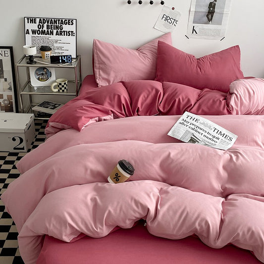 3-piece double color duvet cover + pillowcase, bedding set, soft and breathable bedroom or guest room (without core)