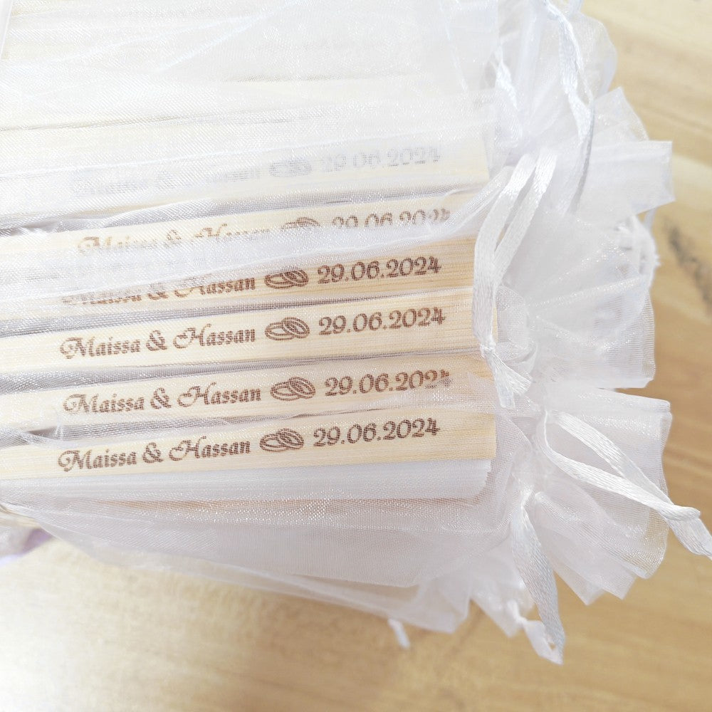 Personalized Engraved White Folding Elegant Paper Fan with Gift bag Portable Party Wedding Supplies