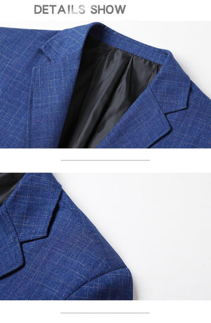 2025 Spring  Autumn New Blue Checkered Non-iron Suit Jackets for Men,black Light Business Casual Men Blazer Slim Fit, Asian Size