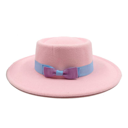 2022 new oversized edge flat top hat retro French felt hat outdoor sun hat women's big-brimmed fedora hat