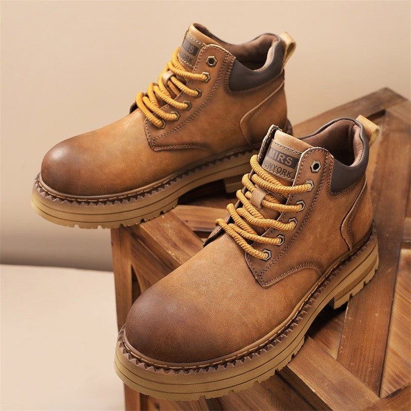 New Men's Casual High-top Boots, Anti-slip and Wear-resistant Thick-soled Height-increasing Shoes, Street Retro Work Boots