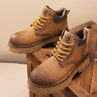 New Men's Casual High-top Boots, Anti-slip and Wear-resistant Thick-soled Height-increasing Shoes, Street Retro Work Boots