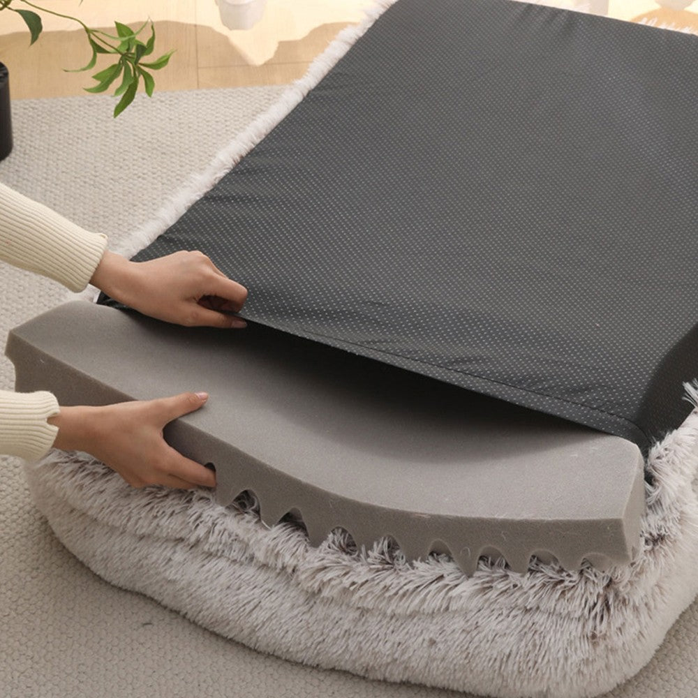 Cama para Cães Meia Volta Recheio Total, Sofá para Cães Grandes e Quente de Inverno, Cama Quadrada Macia para Gatos, Canil de Pelúcia, Acessórios para Casa de Filhotes