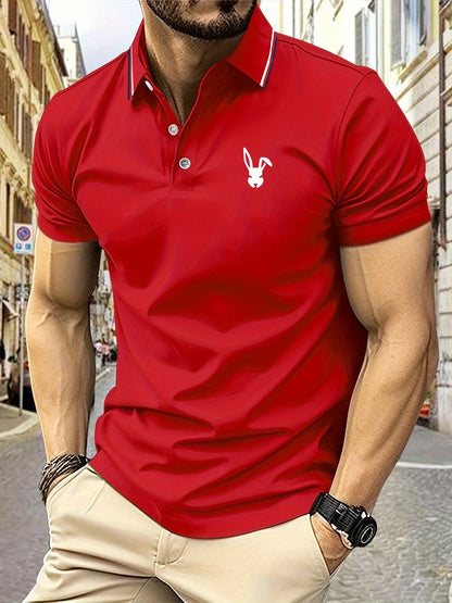 2025 New Men's Polo Shirt Rabbit Logo Pattern Print Summer Lapel stripes Men Short Sleeve Casual Breathable Light Luxury T-shirt