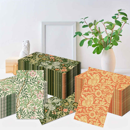 20pcs/Set Vintage Pattern Vine Long Paper Napkins, Disposable Dinner Paper for Party Wedding, Tissues Bathroom Hand Towels