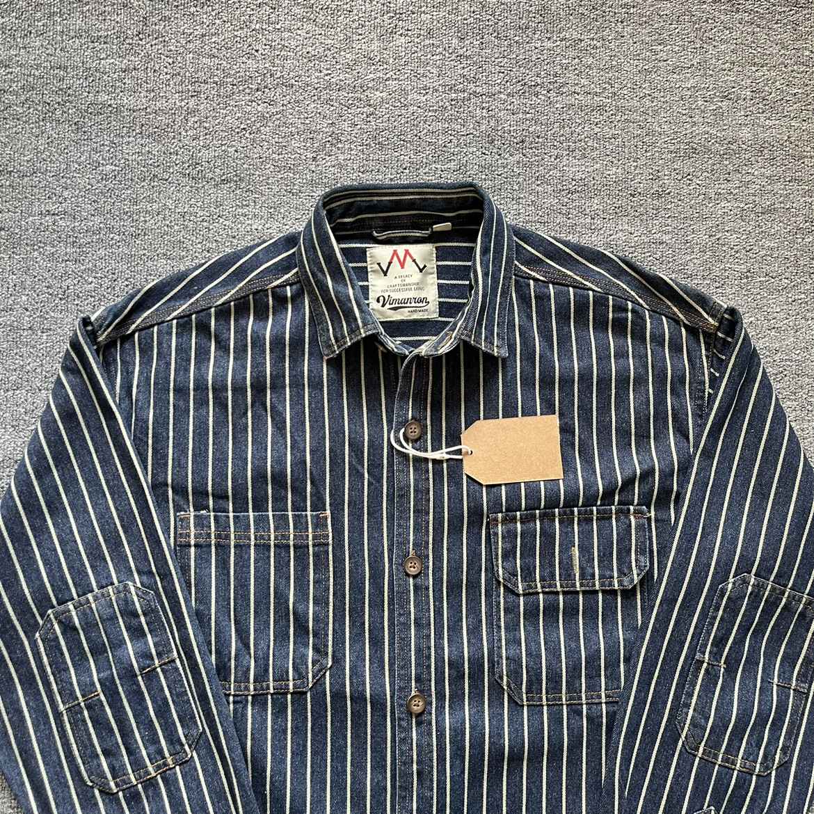 Spring New American Retro Heavyweight Denim Cargo Striped Shirt Men's Simple 100% Cotton Washed Old Casual Blouses Thin Jacket