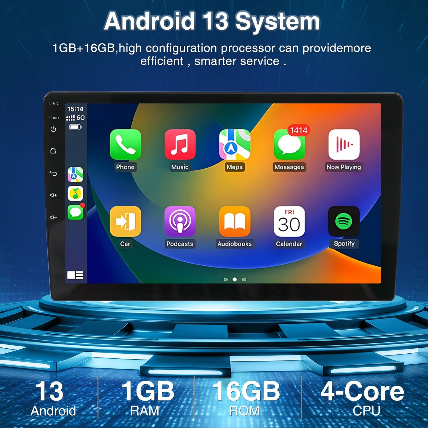 Central Multimídia Automotiva Android 13 de 10,1 polegadas com Tela Dupla 2 DIN, Bluetooth, GPS, Wifi, Reprodutor MP5, 1+16GB com CARPLAY Automático e CarPlay Sem Fio