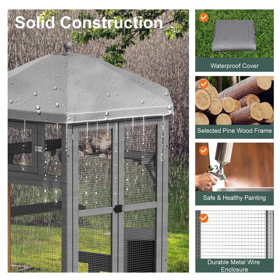Recinto para Gatos ao Ar Livre, Catio Grande Interno para Vários Gatos com Acesso à Janela e Teto Impermeável, Inclui Casa para Gatos, Mul