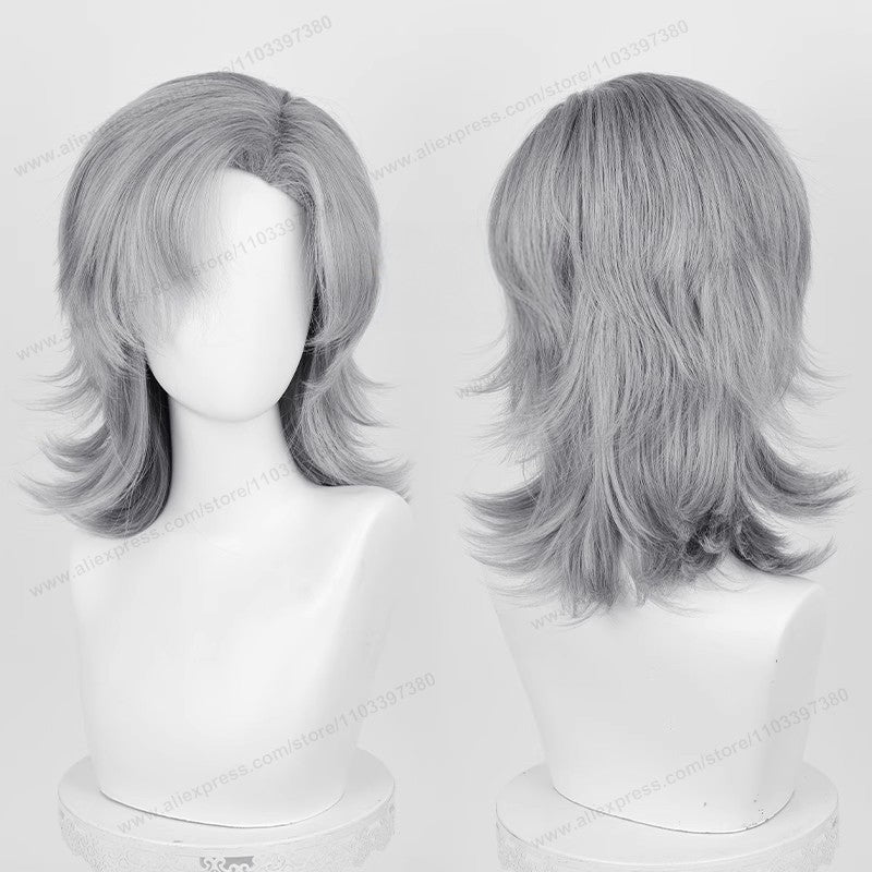 Anime 44cm Medium Basic Synthetic Side Part Hair Cosplay Wig Black White Red Silver Pink Blue Women Man Heat Resistant Hairs