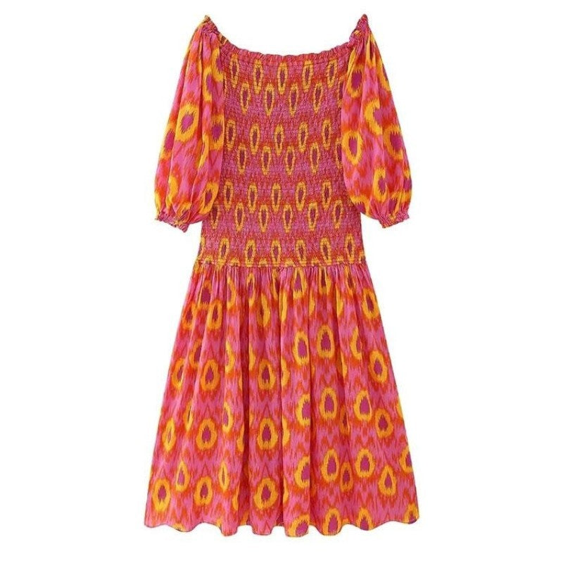 Women Summer Party Holiday Lady Streetwears Print Ruffle Pleated Long Dress Fash