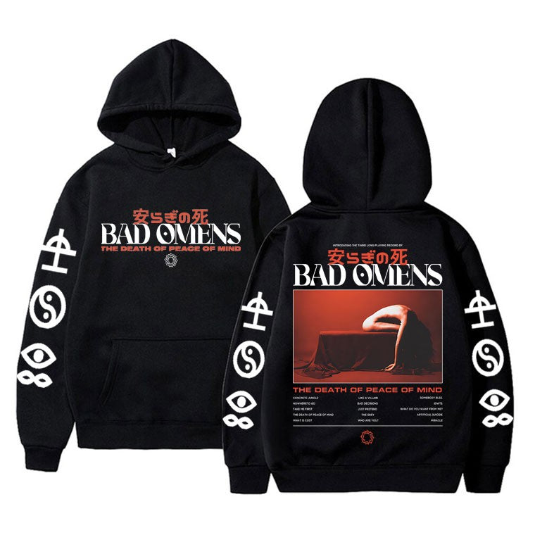 2025 Autumn/winter Bad Omen Band Peace of Mind Dead Music Album Printed Hoodie Men's Pure Cotton Rock Retro Warm Sweatshirt