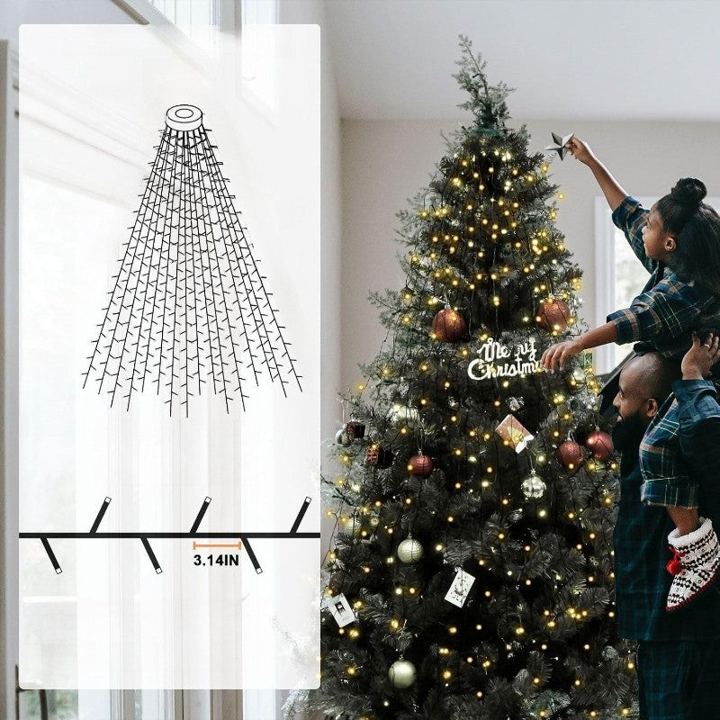 1.5M/2M/3M LED Ring Christmas Tree Tops Lights Decoration Tree Lights String for Patio Garden Outdoor Waterproof Waterfall Light
