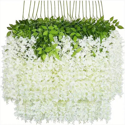 12pcs Wisteria Vine Artificial Flowers Wholesale Trailing Fake String for Home Wedding Party Decor Silk