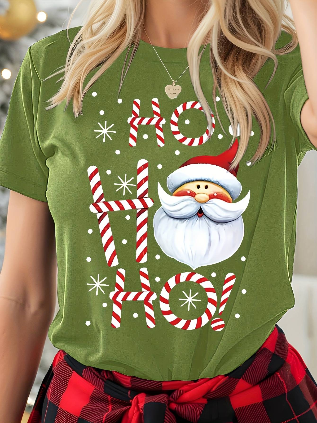 Women's Christmas T-Shirt Holiday Top Tee Round Neck 100% Cotton Shirt Festive Wear Cheerful Print Short Sleeve T Shirt