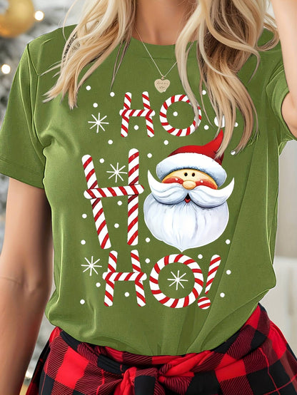Women's Christmas T-Shirt Holiday Top Tee Round Neck 100% Cotton Shirt Festive Wear Cheerful Print Short Sleeve T Shirt