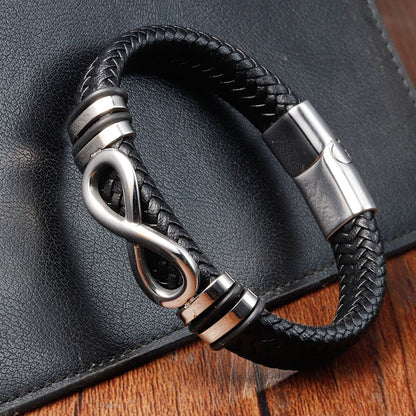 Pulseira de Aço Inoxidável Clássica de Couro Masculina, Corrente, Acessórios de Joias Elegantes para Pai e Namorado