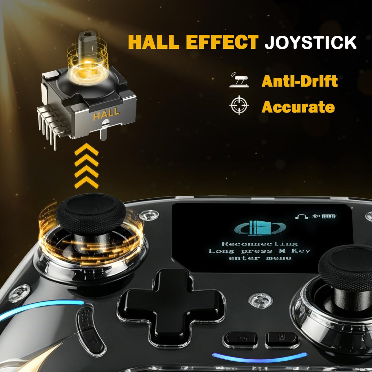 Smart Screen Wireless Game Controller, PS4 Gamepad with Display Hall Effect Joystick Trigger For IOS Andriod Table Steam Switch