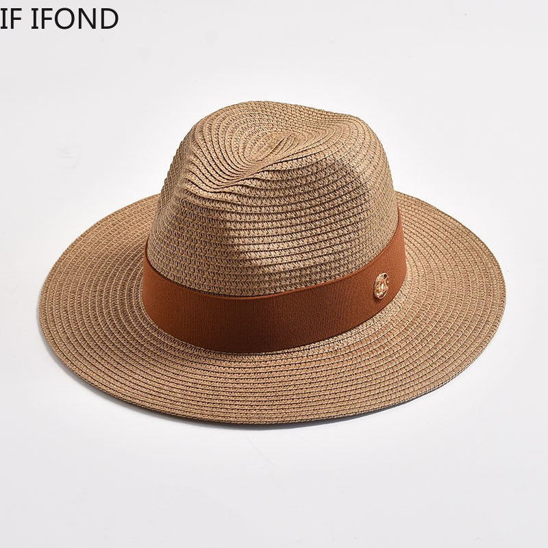 Summer Straw Hats for Women Men Panama Travel Beach Sun Hat Ribbon Decoration Elegant Luxury Jazz Hat