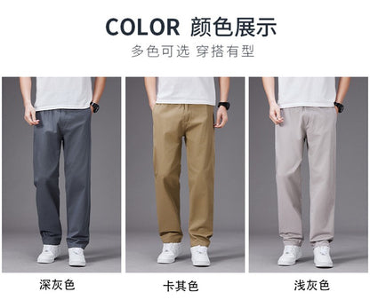 Calças Casuais Grandes Masculinas Cintura Elástica Perna Reta Ajustada Calças de Verão Masculinas Soltas de Algodão Roupa de Trabalho Plus Size Grande 6XL Cáqui Claro