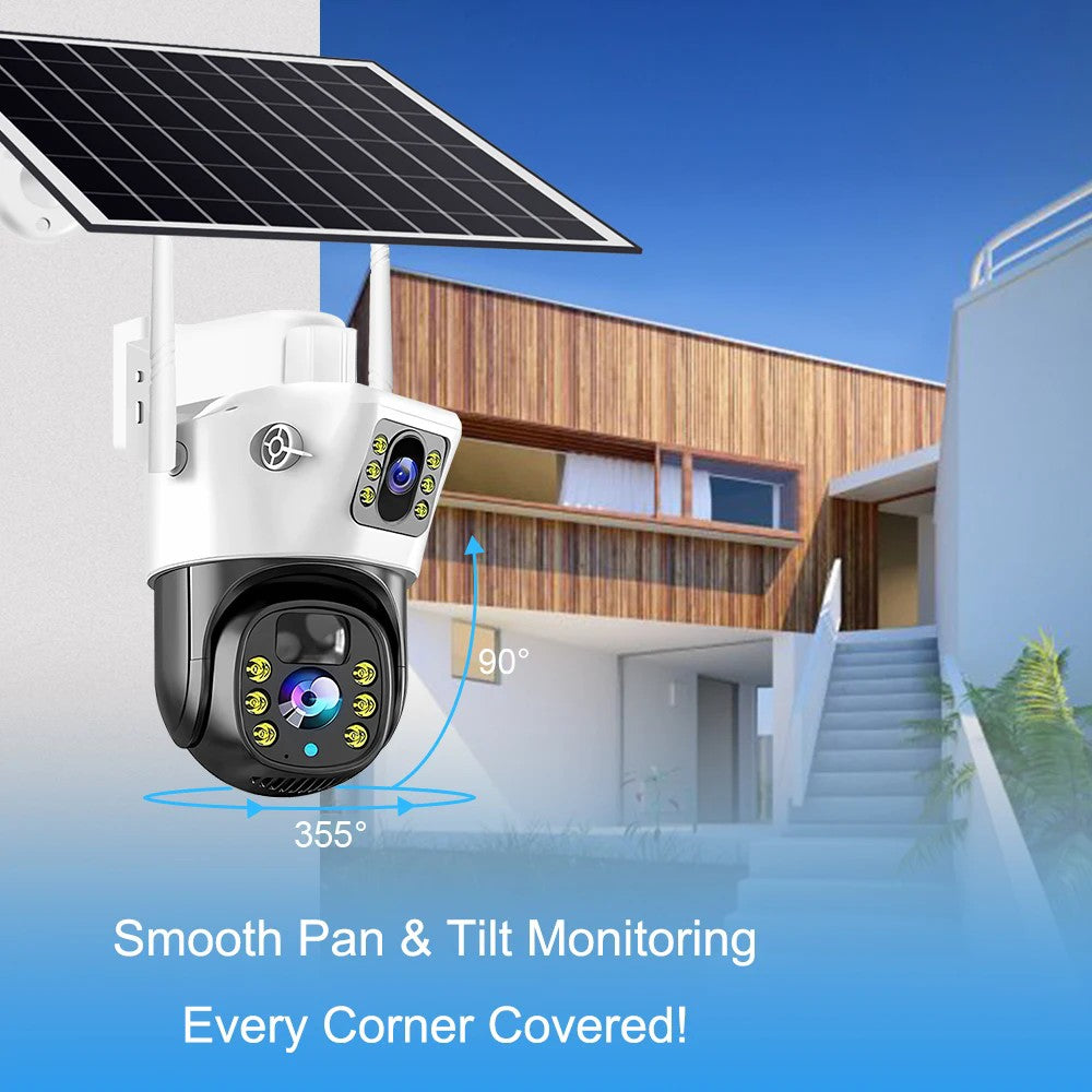 10X Zoom 4G SIM Solar Camera Dual Lens Outdoor Waterproof WiFi Solar IP Security Protect PIR Human Detection CCTV Cameras V380