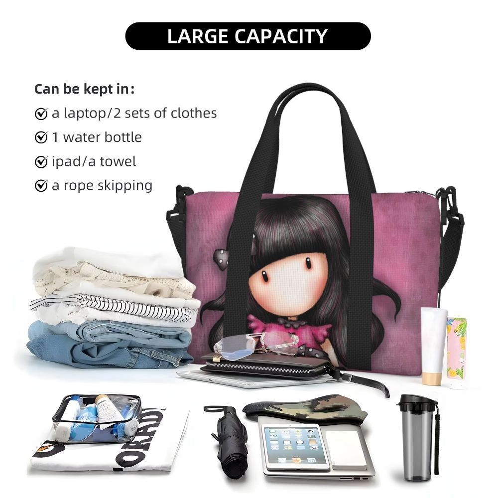 Custom Santoro Gorjuss Beach Travel Bag Large Capacity Tote Bags for Gym Yoga Women Shopping Duffle Shoulder Bag