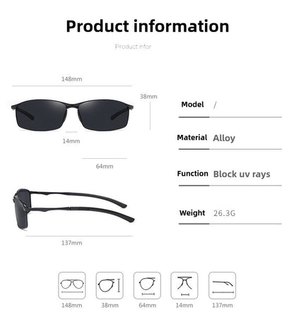 Óculos de Sol Polarizados com Armação de Metal e Lentes Fotocromáticas, Visão Noturna, Adequados para Esportes, Ciclismo, Pesca, Condução e Acampamento