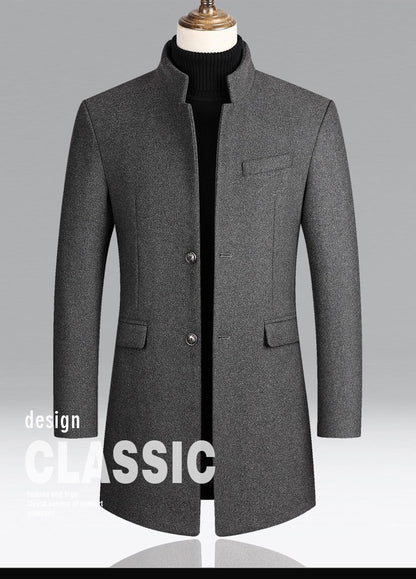 BROWON Brand Business Casual Trench Coat Men Chinese Style Solid Color Winter Coat Men 2025 Autumn and Winter Wool Coat for Men