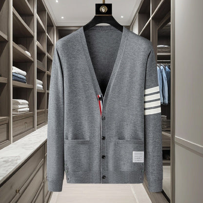 Luxury brand men's knitted sweater for autumn and winter high-end striped design Korean version boutique cardigan casual jacket