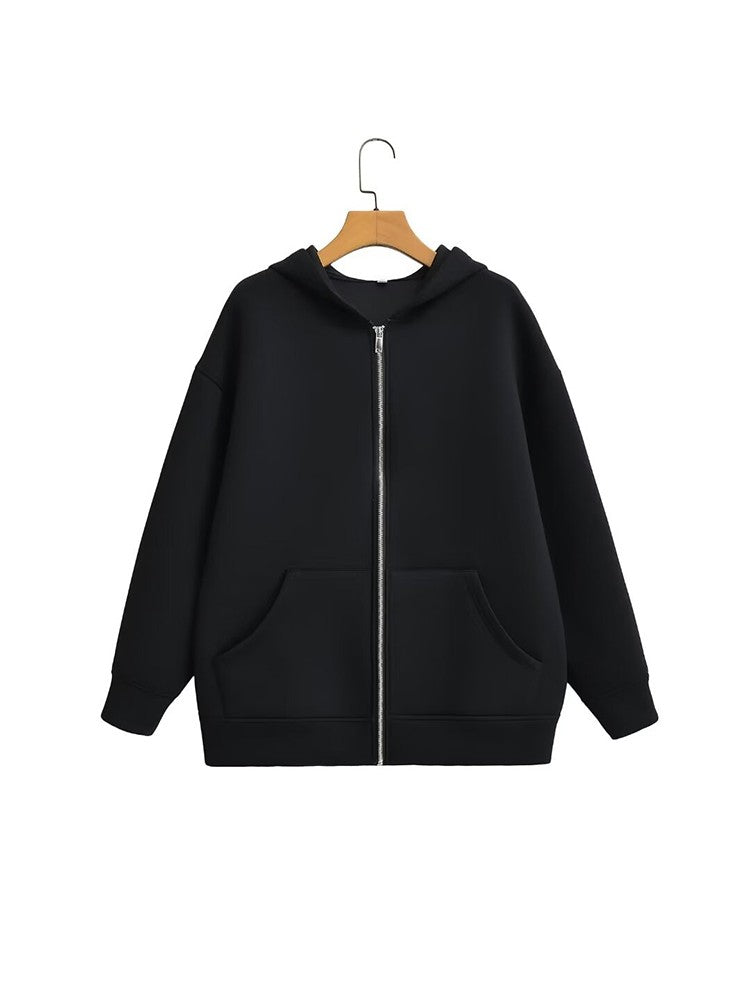 Women's Versatile Hooded Zip Long Sleeve Loose Jacket Fashion Oversized Casual Top Sweatshirt Street Basic Sports Wear