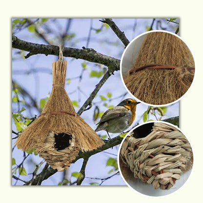 Ninhos de beija-flor de palha de capim natural trançados à mão, casas decorativas para ambientes externos, acessórios para quarto de animal de estimação, jardim, pátio e gramado