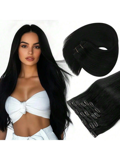 Aplique de Cabelo Humano Loiro com Grampo, Extensões de Cabelo com Grampo, 8 Peças, Trama Dupla, Pontas de Cabelo Humano #613