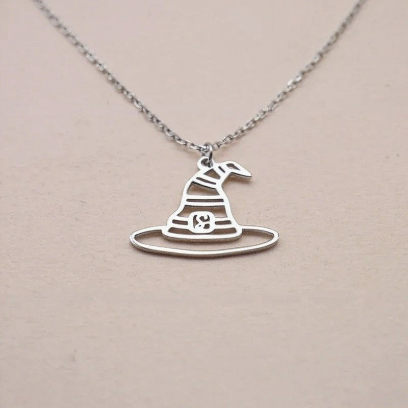 Stainless Steel Necklaces Witch Hat Pendant Necklace For Women Magical Witch Craft Cap Charm Necklace Halloween Jewelry Gifts