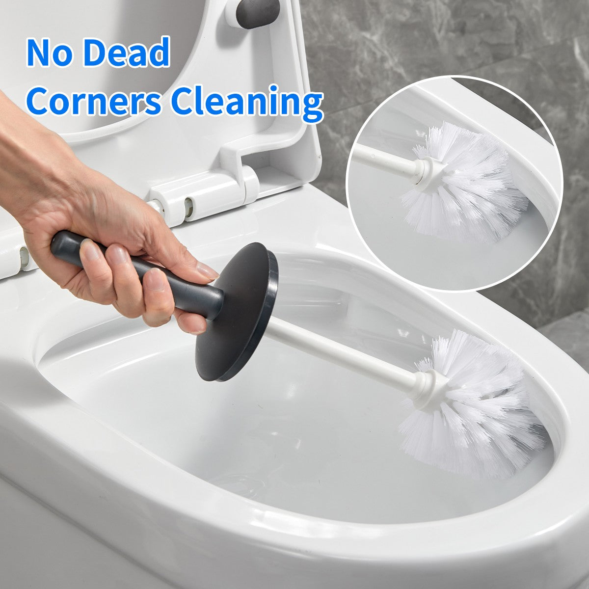WORTHBUY Splash Proof Handle Toilet Brush With Base Soft Bristle Plastic Toilet Cleaning Brush Bathroom Toilet Cleaning Tools