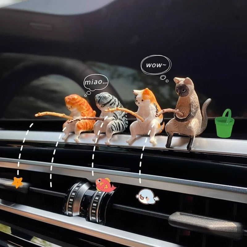 Gato-pescador Decoração de Interiores de Carro Resina Fofa com Óculos de Tubo Pingente para Retrovisor de Carro Saída de Ar para Acessórios de Carro