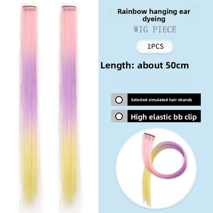 Extensões de Cabelo com Brilho em Degradê de Três Cores, Presilhas em Cabelo Sintético Arco-Íris com Brilho, Extensões de Cabelo com Brilho Resistentes ao Calor