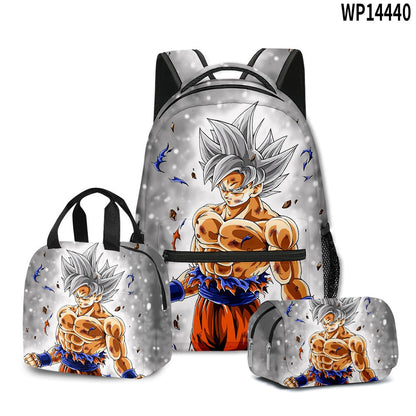 3D Print Dragon Ball Large Capacity Backpack Set Goku Super Saiyan GT Z Lunch Bag Pencil Case for Boys School Travel Picnic 20L