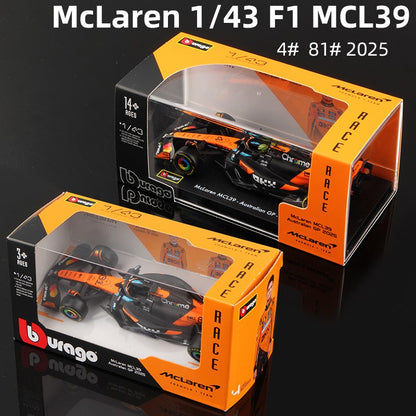 Bburago 1:43 2025 McLaren Racing MCL39 F1 Liga Modelo Formula Automóvel Brinquedo #4 Norris #81 Piastri Miniatura Estática Fundida