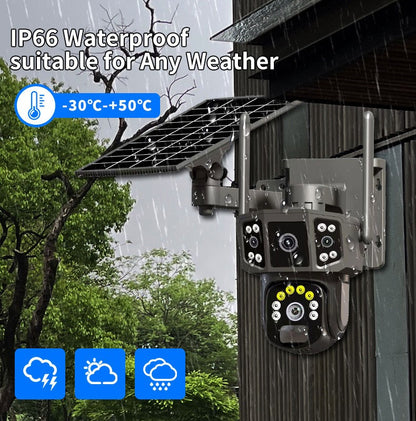 Câmera de segurança externa sem fio WIFI solar V380 Pro 10X 4K de lente dupla, CFTV solar, câmeras solares 4G sim