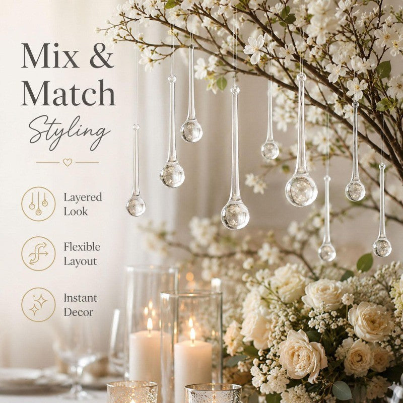 6-30Pcs DIY Crystal Raindrops Hanging Pendants Christmas Tree Lamp Glass Beads Curtain Decoration Home Party Ornaments Supplies