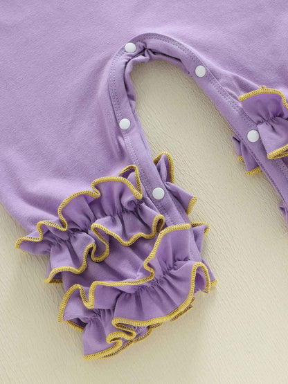 Suefunskry Baby Girl Mardi Gras Themed Romper Letter Crown Embroidery Long Sleeve Round Neck Jumpsuit with Bow Headband