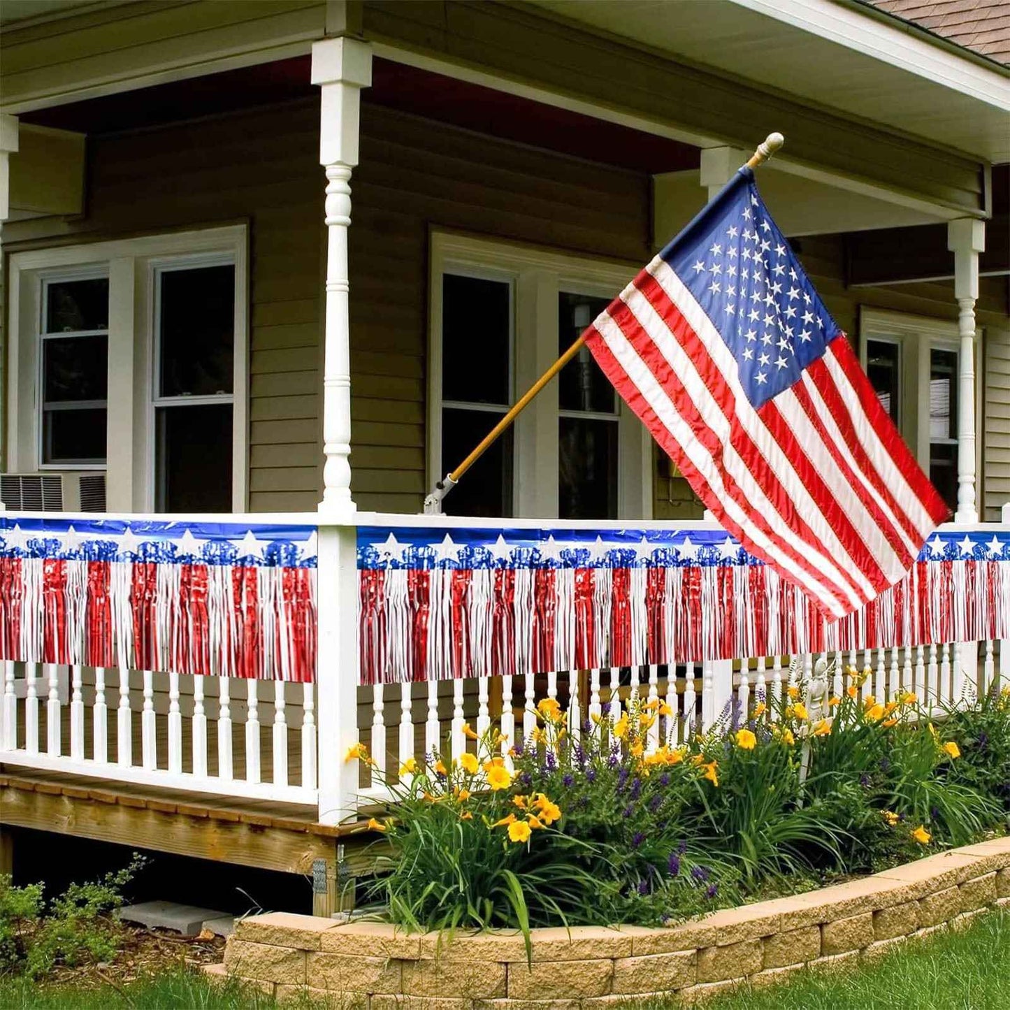 USA Flag Fringe Banner Tinsel Streamer Foil Tassel Garland For Independence Day Fourth Of July Indoor And Outdoor Decoration