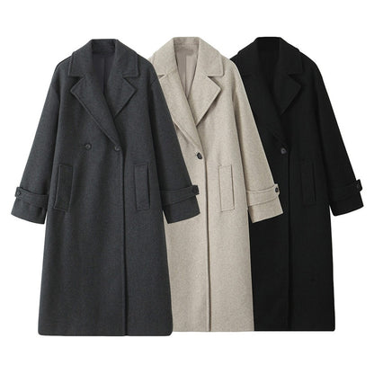 PB&ZA2024 Winter New Women's Fashion Simple Loose Warm Collar Soft Long Double breasted Woolen Coat Coat
