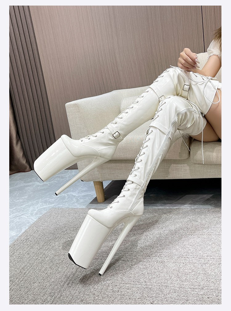 26cm Super High Heel Thigh High Boots Sexy Women Shoes Pole Dance Stripper Shoes Platform Over-the-Knee Zip Crotch High Boots