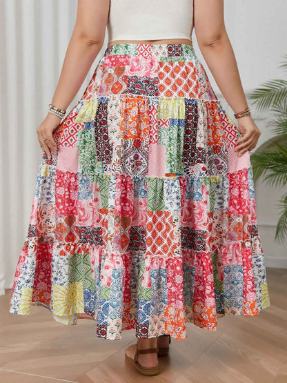 Plus size women's printed holiday style skirt spliced A-line skirt