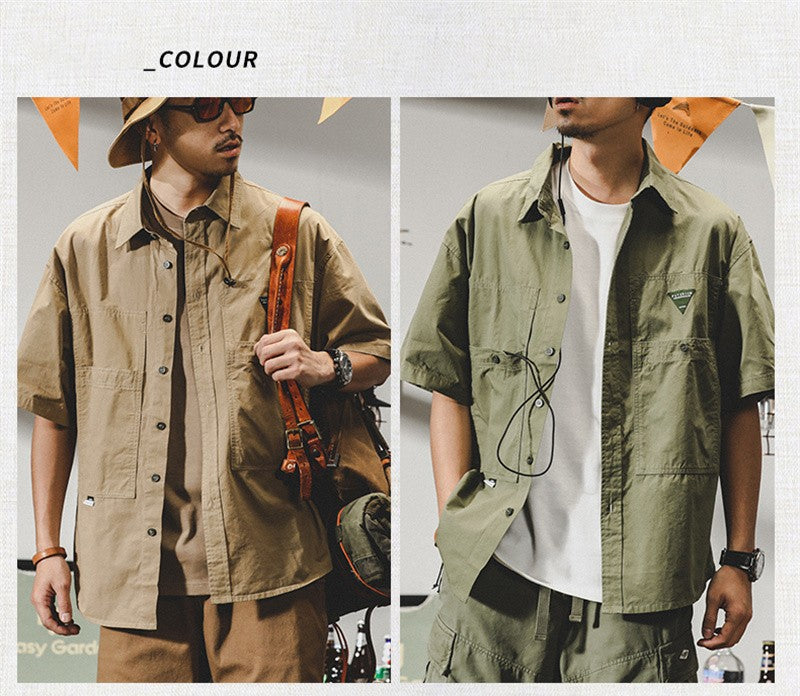 Summer hawaiian Casual Cargo Shirt For Men Oversized Short Sleeve Tee Shirts Y2K Streetwear Button Blouses Outdoor Masculino