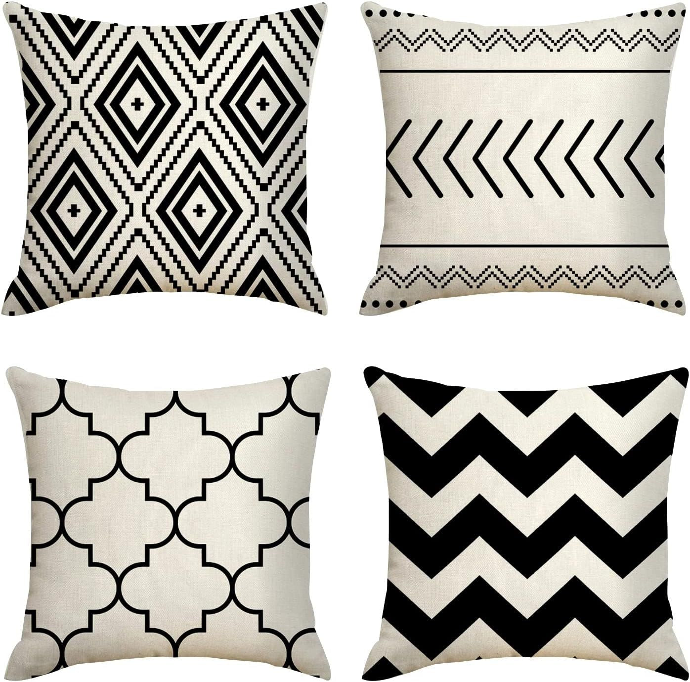 Black Beige Throw Pillows Covers Geometric Linen Wave Cushion Covers for Sofa Outdoor Patio