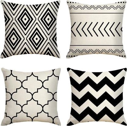Black Beige Throw Pillows Covers Geometric Linen Wave Cushion Covers for Sofa Outdoor Patio
