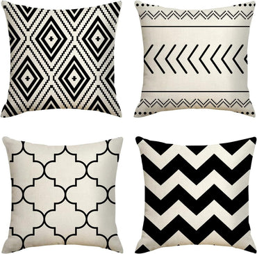 Black Beige Throw Pillows Covers Geometric Linen Wave Cushion Covers for Sofa Outdoor Patio