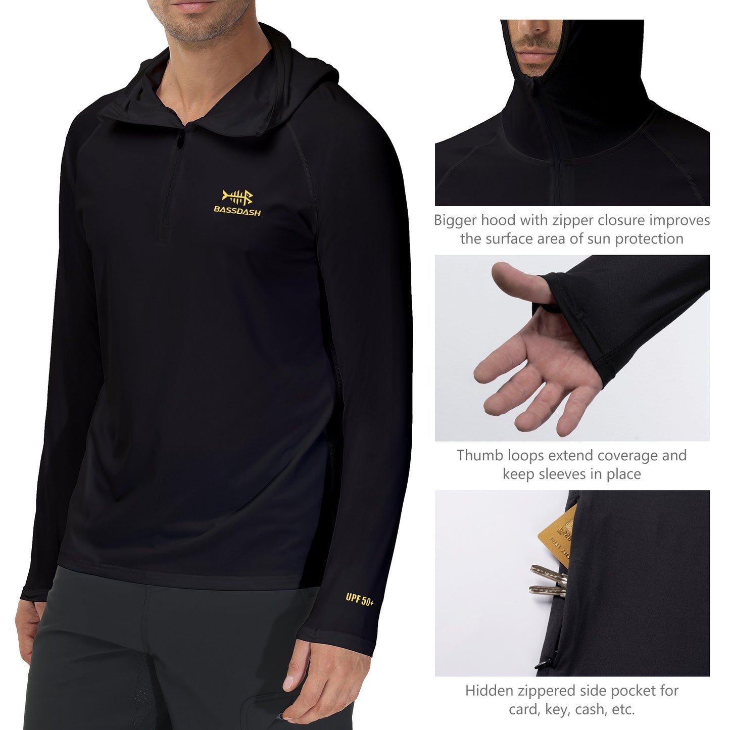Camisa de Pesca Masculina BASSDASH com Zíper 1/4 UPF 50+ Secagem Rápida Manga Longa Proteção Solar FS24M