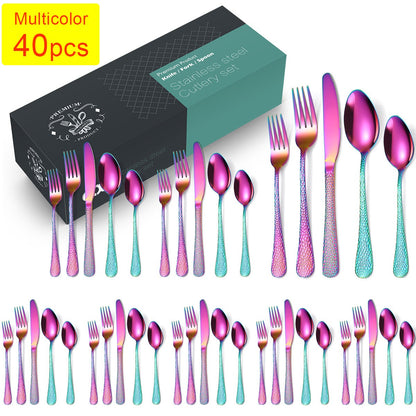 20/30/40Pcs Luxury Tableware Flatware Set Creative Snake Skin Hotel Steak Dinnerware Set Stainless Steel Gold Cutlery Set Gift